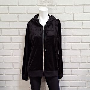 Calvin Klein Black Velour Logo Hooded Zip-Up Jacket. Size Medium NWT